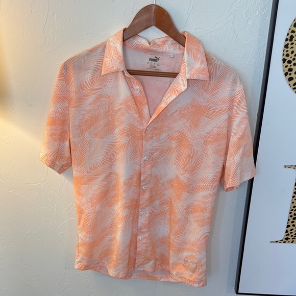 Tropical Orange Palm Print Men's Shirt - Picture 1 of 4